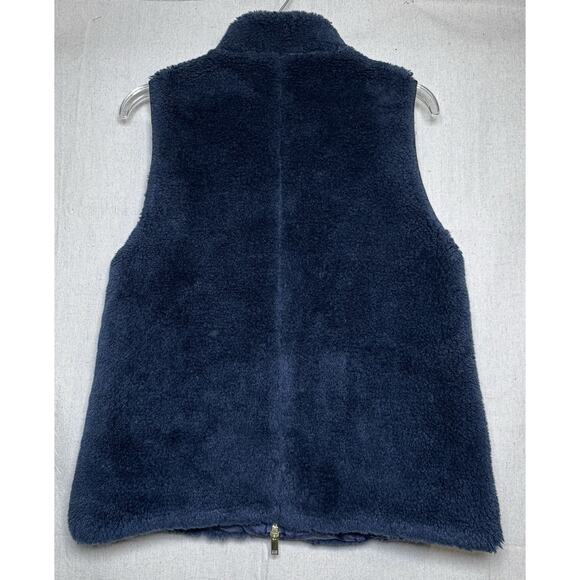 J. Crew Plush Fleece Excursion Vest Womens Sz Small Navy Blue Deep Pile - Picture 2 of 5